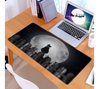 KDWJS Gaming Mouse Pad Mouse Mat - 35.5 x 16 in - XXL mousepad - Table mat large size - improved precision and speed - Moon, Silhouette of a cat looking to the full moon at me