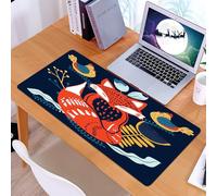 KDWJS Gaming Mouse Pad Mouse Mat - 35.5 x 16 in - XXL mousepad - Table mat large size - improved precision and speed - Scandinaviat folk art with fox nordic style blockprint imitation