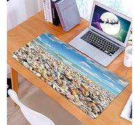 KDWJS Gaming Mouse Pad Mouse Mat - 35.5 x 16 in - XXL mousepad - Table mat large size - improved precision and speed - Sea waves washed clean beach made of shells. Landscape on a wild beach. The sea