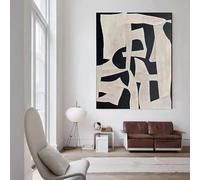 KDXAOBEI Beige Wabi Sabi Wall Art Black Beige Abstract Painting Handmade Minimalist Canvas Large Neutral Rich Textured Living Room Decor 80x130cm(31x51in) with frame