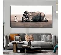 KDXAOBEI Boy Reading to Elephant Canvas Painting Ashes and Snow Posters Prints Animals Wall Art Pictures for Living Room Decor 20x40cm(8x16in) No Frame