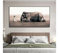 KDXAOBEI Canvas Wall Art for Living Room Decor Boy Reading to Elephant Canvas Painting Posters Prints Animals Wall Art Pictures 60x130cm(24x51in) No frame