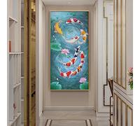 KDXAOBEI Framed Canvas Big Painting Koi Fish Feng Shui Carp Lotus Prints Wall Art Pictures Large For Living Room Art 20x40cm(8x16in) with gold frame