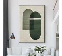 KDXAOBEI Green Wabi-Sabi Wall Art Minimalist Painting Green and Beige Canvas Art Large Neutral Wall Decor Abstract Geometric Art 60x80cm(24x31in) with black frame