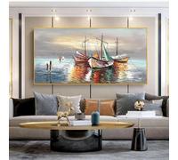 KDXAOBEI Large Canvas Art Abstract Sailing Boat Painting Ocean Canvas Wall Art Modern Framed Artwork Decoration Art Pictures 70x140cm(28x55in) with-gold-frame