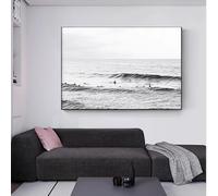 KDXAOBEI Modern Abstract Art Painting Black and White Surfing Field Posters and Prints Canvas Wall Art Pictures Home Decoration 80x130cm(31x51in) with black frame
