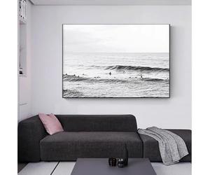 KDXAOBEI Modern Abstract Art Painting Black and White Surfing Field Posters and Prints Canvas Wall Art Pictures Home Decoration 80x130cm(31x51in) with black frame