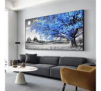 KDXAOBEI Modern Black and White Blue Tree Wall Art Canvas Painting Posters Prints Landscape Wall Pictures for Living Room Decor 60x130cm(24x51in) with frame