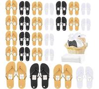 KDXBQ 24 Pairs Flip Flops Bulk for Wedding Party Guest Sandals Pack Hotel Guest Spa Slippers Casual Slippers with Assorted Size Card Sign and Drawstring Bag (Black, White, Orange)