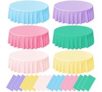 KDXBQ 24 Pcs Round Pastel Color Tablecloths, 210 cm Plastic Pastel Rainbow Tablecloth Round Table Covers for Girls Birthday Party, Baby Shower, Wedding and Ice Cream Party Decoration, 6 Color