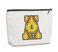 kdxpbpz Initial Personalized Gifts Makeup Bag Monogrammed Cosmetic Bags Gifts for Women Girls Coach Lovers Players Soccer Team Gifts Travel Toiletry Pouch, Softball, 7.1*9.1in, A