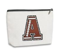 kdxpbpz Initial Personalized Gifts Makeup Bag Monogrammed Cosmetic Bags Gifts for Women Girls Coach Lovers Players Soccer Team Gifts Travel Toiletry Pouch, Football, 7.1*9.1in, A