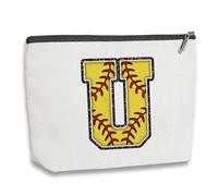 kdxpbpz Initial Personalized Gifts Makeup Bag Monogrammed Cosmetic Bags Gifts for Women Girls Coach Lovers Players Soccer Team Gifts Travel Toiletry Pouch, Softball, 7.1*9.1in, U