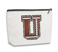 kdxpbpz Initial Personalized Gifts Makeup Bag Monogrammed Cosmetic Bags Gifts for Women Girls Coach Lovers Players Soccer Team Gifts Travel Toiletry Pouch, Football, 7.1*9.1in, U