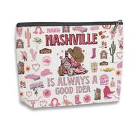 kdxpbpz Travel Gift City Themed Gifts for Traveller Women Friends Sister Bachelorette Trip Gift Travel Toiletry Makeup Organizer Zipper Pouch, Beige 853, Nashville - Good Idea