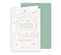 KE - Confirmation Card with Envelope Eucalyptus Doves Gold Embossing Format B6