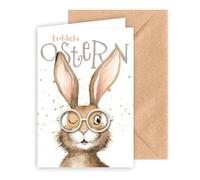 KE - Easter Greeting Card with Envelope Natural Rabbit with Glasses Wooden Part Lasered Format B6