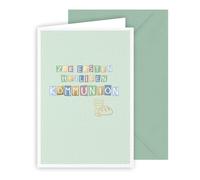KE - Elegant Communion Card with Envelope Eucalyptus Design Bread Chalice Colourful Writing Elegant Textured Cardboard Format B6 - First Holy Communion