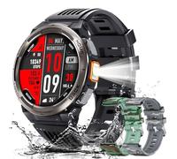 KE5 Military Smart Watch for Men with Flashlight SOS 3ATM Waterproof Watch 530mAh Big Battery 1.45" Rugged Tactical Smartwatch with Compass Elevation Barometer Fitness Watch for iPhone (Grey+2 Camo)