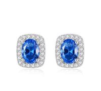 KE63102◆JerseyLee◆925 Sterling Silver Blue Sapphire Earrings Studs With Diamonds Designer Handmade Beautiful Jewelry, Fine Jewelry for Women come with Beautiful Gift Packaging, Ideal for Gifts