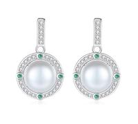 KE67131◆JerseyLee◆925 Sterling Silver Nature Pearl Harmony Earrings with Emerald Designer Handmade Beautiful Jewelry, Fine Jewelry for Women come with Beautiful Gift Packaging