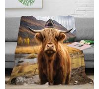 KeAan Highland Cattle Flannel Cute Cow Printed Throw Blanket, Living Room/Bedroom/Sofa Couch Warm Soft Bed Blanket for Children Adults All Season 40x50inch(100x130cm)
