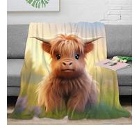 KeAan Highland Cow 3D Cartoon Pattern Fleece Throw Blanket for Sofa Couch Bed Decor Plush Blanket Cartoon Style Warm Fuzzy Blanket 40x50inch(100x130cm)