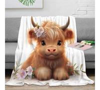KeAan Highland Cow 3D Cartoon Pattern Fleece Throw Blanket for Sofa Couch Bed Decor Plush Blanket Cartoon Style Warm Fuzzy Blanket 50x60inch(127x152cm)