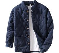 KEAAN Men's Warm Padded Jacket Vintage Chinese Style Standing Collar Casual Cotton Men's Japanese Loose Chinese Tops Coat Clothing-Blue||XXL