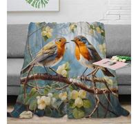 KeAan Robin Print Sofa Couch Bed Throw Blanket - Decorative Wildlife Bird Theme Sherpa 3D Plush Fuzzy Blanket, 40x50inch(100x130cm)