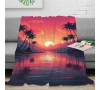KeAan Sunset Tropical Island Blanket Fleece Blanket,Cashmere Feel Cuddle Blanket Suitable for Children Adult Bed Or Sofa for All Seasons 40x50inch(100x130cm)