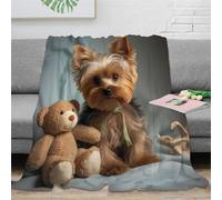 KeAan Yorkshire Terrier Flannel Throw Blanket Lightweight Cozy Plush Blanket for Bedroom Living Rooms Sofa Couch Girls Boy Soft Warm 3D Cute Puppy Printed Bed Blanket 40x50inch(100x130cm)