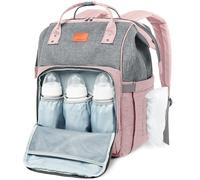 KeaBabies Diaper Bag Backpack, Waterproof Multi Function Baby Travel Bags (Pink Gray)