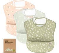 KeaBabies Pack of 3 Baby Bibs Waterproof for Eating - Lightweight Baby Bib with Crumb Tray, Dirt-Repellent Baby Bibs Washable, Feeding Bibs for Babies, Boys, Girls (Bloom)
