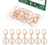 Keadic 10 Pcs Rainbow Swivel Snaps, Hooks Lobster Claw Swivel Snap Clasps Set, Swivel Lanyard Snap Hook with 30mm Split Keychain Rings for Purse Strap Keys Bag Pendant Dog Leash(Rose Gold)