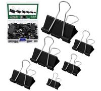 Keadic 100Pcs 5 Size Binder Clips Assortment Set, 15/19/25/32/41mm Black Metal Paper Clamps Paperclips, Box of Multi-Function Paper Clips, Binder Clips for Home School Office Supplies