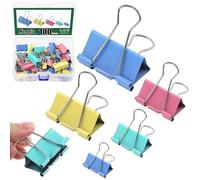 Keadic 100Pcs 5 Size Binder Clips Assortment Set, 15/19/25/32/41mm Colorful Metal Paper Clamps Paperclips for Home School Office Supplies