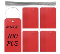 Keadic 100Pcs Hang Tags with Wires Plastic Shipping Tags Waterproof Hang Tag with String Blank Labeling Tag for Inventory, Luggage, Red, 6 1/4" x 3 1/8"