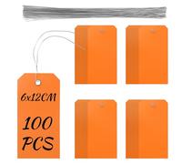 Keadic 100Pcs Hang Tags with Wires Plastic Shipping Tags Waterproof Hang Tag with String Blank Labeling Tag for Inventory, Luggage, Orange, 4 3/4" x 2 3/8"