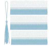 Keadic 100Pcs Light Blue Small Craft Tassels, 13cm/5" Silky Tassels Bookmark Tassels Bulk Soft Craft Silky Handmade Mini Tassels with Loops, Tassels Bulk for Jewelry Making DIY Crafts