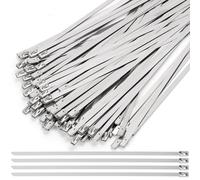 Keadic 100Pcs Metal Zip Ties, 304 Stainless Steel Cable Ties Assorted Kit, Heavy Duty Zip Ties, Multi-Purpose Cable Ties for Exhaust Wrap, Chain Link Fence Parts, Machinery, Cables, Farms(400 MM)