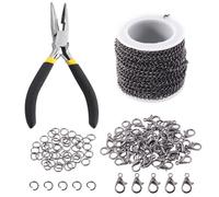 Keadic 102Pcs 30 Feet Jewelry Making Chains Kit W 3mm Metal Necklace Twisted Links Chain, Lobster Clasps, Open Jump Rings and Jewelry Pliers for Bracelet Earring Anklet DIY (Gun-Metal)