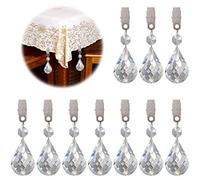 Keadic 10Pcs Tablecloth Weights Transparent, Crystal Glass Teardrop Prisms Pendant Tablecloth Weights Kit,Tablecloth Clips Table Clips with Clips for Indoor Outdoor Home Kitchen Wedding Party Picnic