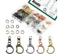 Keadic 120Pcs Swivel Clasps Lanyard Snap Hook & Open Jump Ring, Lobster Claw Clasps for Keychain Clip, 5 Colors Bulk Key Chain Clasps Tiny Jump Rings, Lobster Claw Clasps Keychain Kit for DIY Crafts