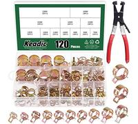 Keadic 121 Pcs 12 Sizes [6-22mm] Spring Hose Clamp Assortment Set with Swivel Flat Band Pliers for Fuel, Silicone, Vacuum, and Air Tube Clips Fasteners (Zinc Plated)