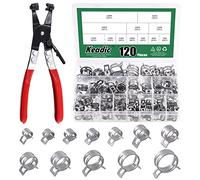 Keadic 121 Pcs 12 Sizes [7-22mm] Spring Hose Clamp Assortment Set with Swivel Flat Band Pliers Fuel Silicone Vacuum Hose Low Pressure Air Tube Clip Clamps Fasteners