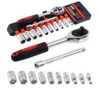 Keadic 12Pcs 1/4 inch Drive Socket Ratchet Wrench Set, 4-13mm Metric Drive Bit Sockets and Quick Released Ratchet Handle and Extension Bar for Auto Repairing and Household