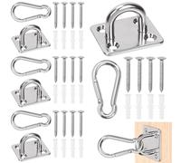 Keadic 12pcs M6 304 Stainless Steel Square Pad Eyes Plate Hooks and Snap Hooks with Screws, Heavy Duty Staple Ceiling U Hook Loop for Outdoor Indoor Hanging