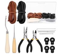 Keadic 13Pcs Softball and Baseball Glove Replacing Kit Contains 79 Inch Leather Laces, Lacing Needle, Drawstring Threader and Glove Locks, Scratch Awl, Mitts Glove Care Set for Baseball Lovers