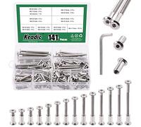 Keadic 141 Pcs M6 x16-80mm Socket Cap Bolts Barrel Nuts Kit with Hex Key, 14 Sizes Silver Binding Screws Stud Posts Assortment Kit Countersunk Furniture Crib Bolts for Bed Chair Table Cabinet